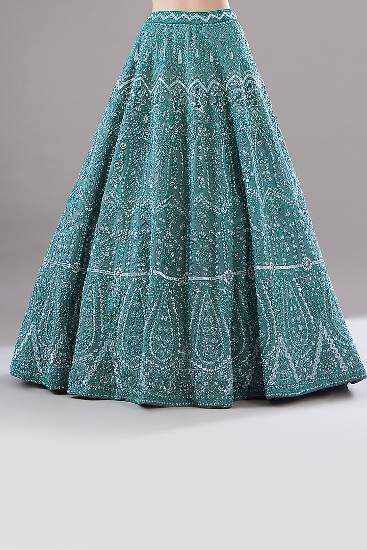 Blue Tulle Embroidered Bridal Lehenga Set by JIGAR & NIKITA at Pernia's Pop Up Shop