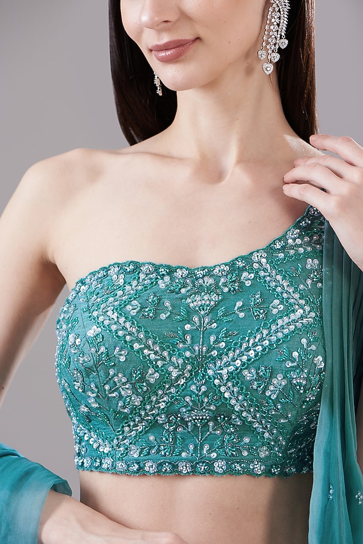 Blue Tulle Embroidered Bridal Lehenga Set by JIGAR & NIKITA at Pernia's Pop Up Shop