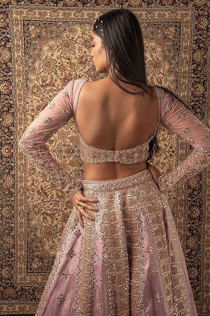 Blush Pink Linen Satin Wedding Lehenga Set by JIGAR & NIKITA at Pernia's Pop Up Shop