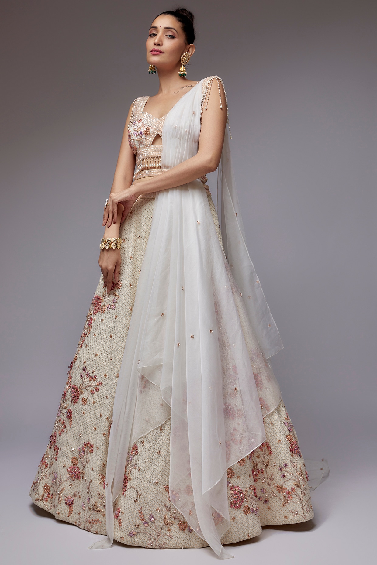 Beautiful off White Georgette Lehenga Choli Chain Stitch and Sequence Work  With Heavy Net Dupatta for Women - Etsy Ireland