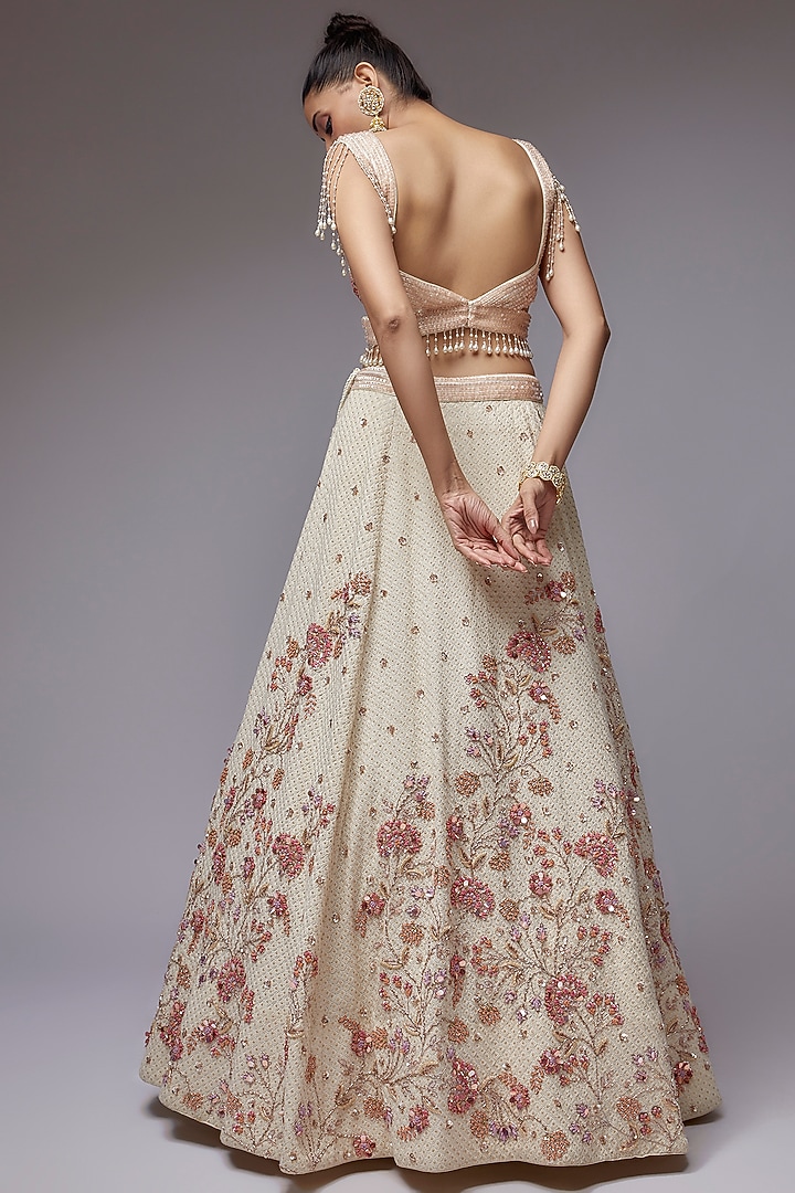 Ivory Lucknowi Hand Embroidered Wedding Lehenga Set by JIGAR & NIKITA at Pernia's Pop Up Shop