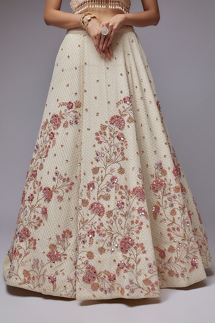 Ivory Lucknowi Hand Embroidered Wedding Lehenga Set by JIGAR & NIKITA at Pernia's Pop Up Shop