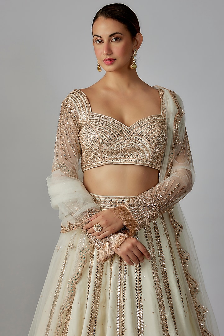 Ivory Habutai Silk Hand Embroidered Wedding Lehenga Set by JIGAR & NIKITA at Pernia's Pop Up Shop
