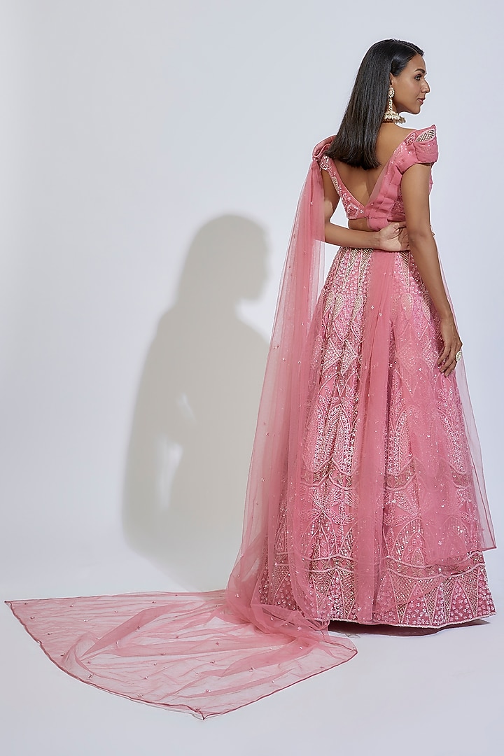 Pink Silk Hand Embellished Bridal Lehenga Set by JIGAR & NIKITA at Pernia's Pop Up Shop