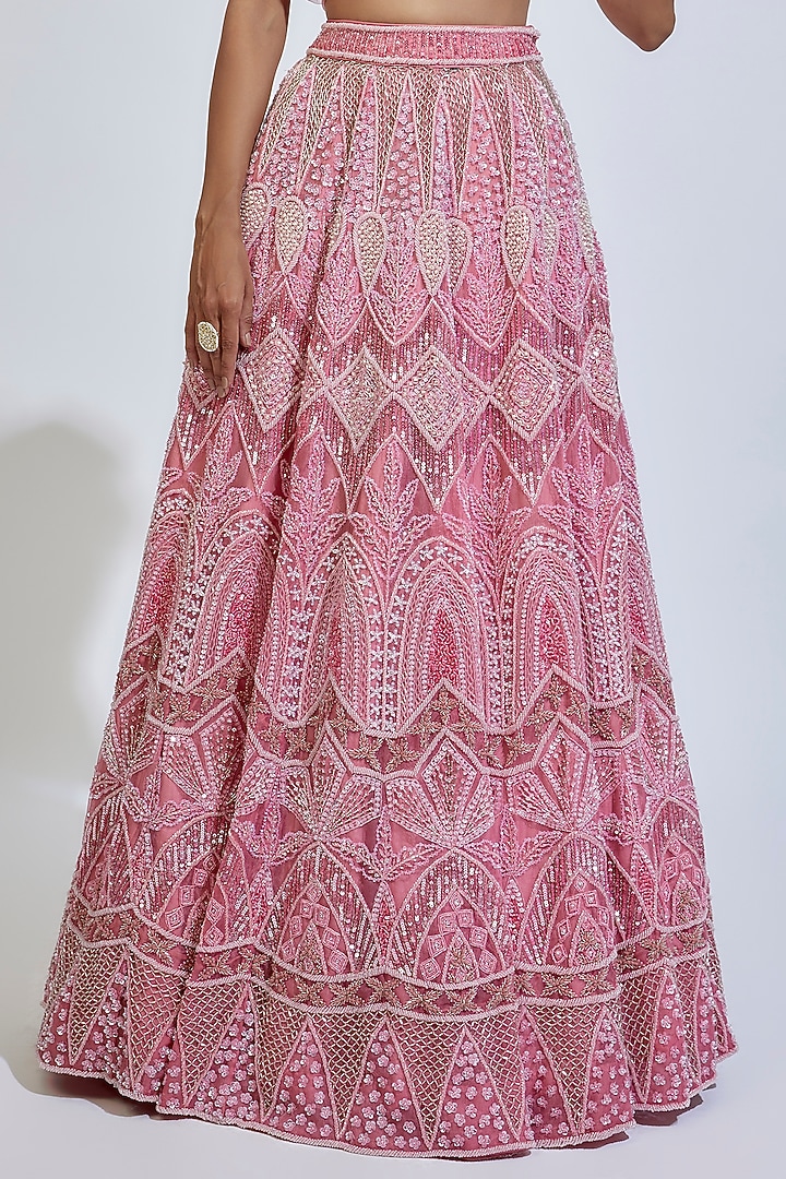 Pink Silk Hand Embellished Bridal Lehenga Set by JIGAR & NIKITA at Pernia's Pop Up Shop