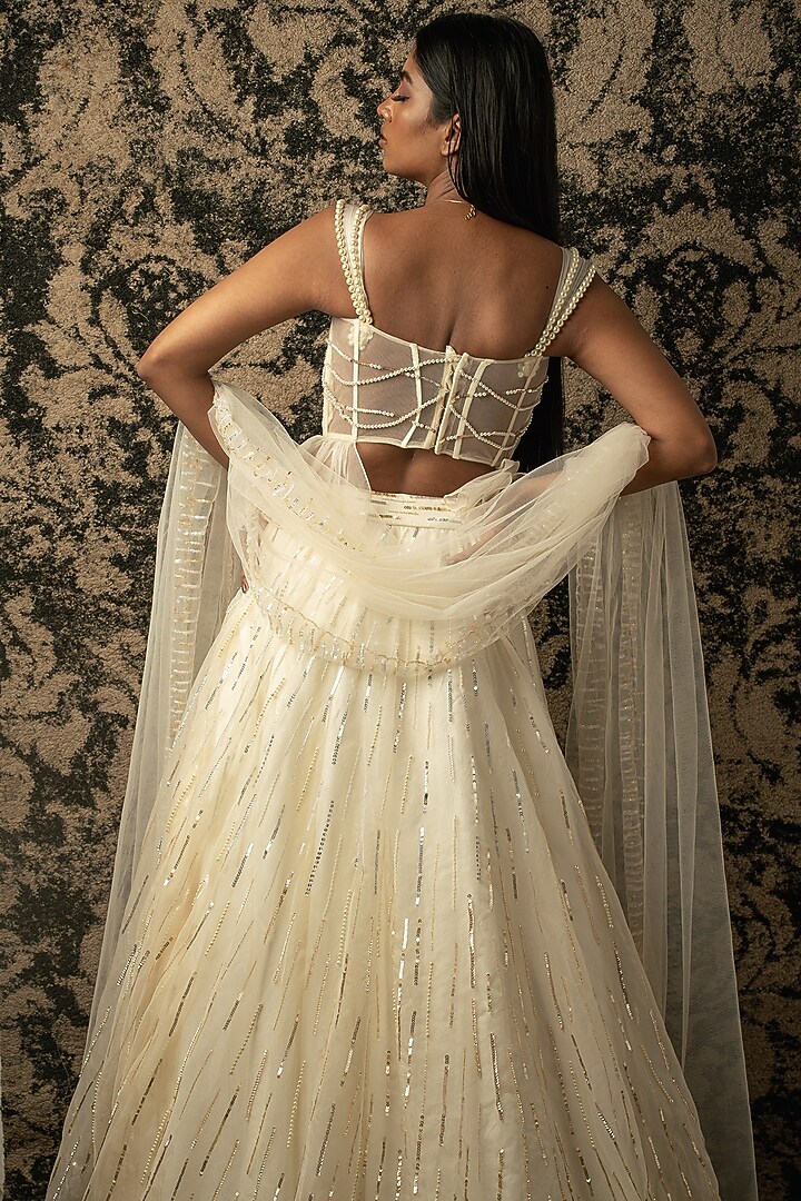 Ivory Silk Organza Wedding Lehenga Set by JIGAR & NIKITA at Pernia's Pop Up Shop
