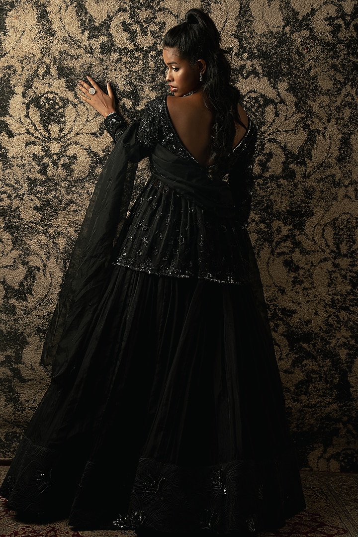 Black Organza Cutdana Embroidered Wedding Lehenga Set by JIGAR & NIKITA at Pernia's Pop Up Shop