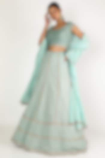 Sky Blue Embroidered Wedding Lehenga Set by JIGAR & NIKITA at Pernia's Pop Up Shop