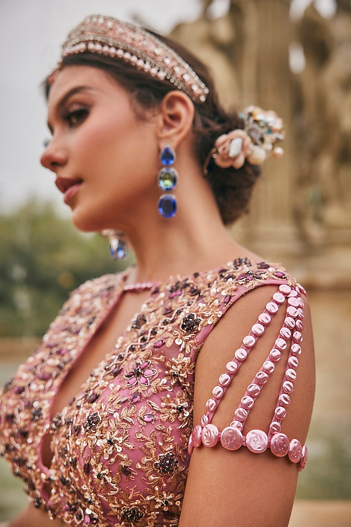 Flamingo Pink Habutai Silk Kasab Embroidered Bridal Bridal Lehenga Set by Jigar & Nikita at Pernia's Pop Up Shop