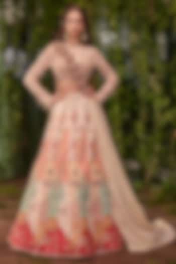 Ivory Silk 3D Floral Hand Embroidered Bridal Bridal Lehenga Set by Jigar & Nikita at Pernia's Pop Up Shop