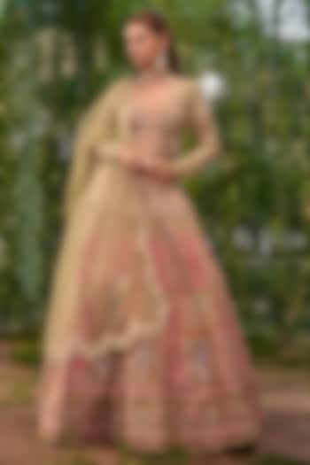 Pistachio Veil Green Silk Printed & Embroidered Bridal Bridal Lehenga Set by Jigar & Nikita at Pernia's Pop Up Shop