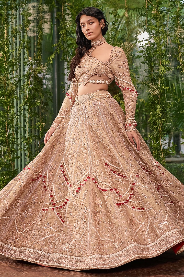 Warm Sand Dunes Organza Sequins Embroidered Bridal Bridal Lehenga Set by Jigar & Nikita at Pernia's Pop Up Shop