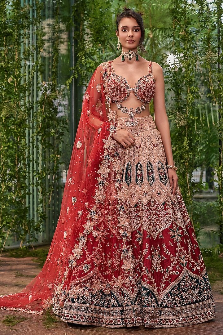 Multi-Colored Tulle Stone Embellished Bridal Bridal Lehenga Set by Jigar & Nikita at Pernia's Pop Up Shop