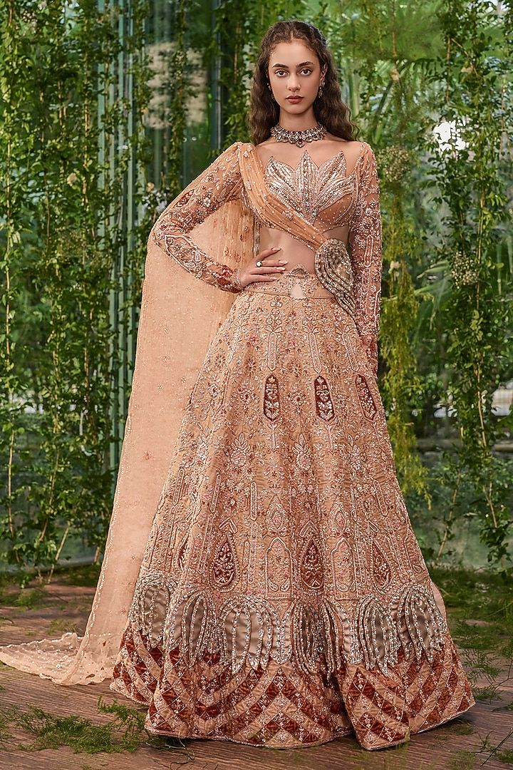 Miel Gold Organza Crystal Embroidered Bridal Bridal Lehenga Set by Jigar & Nikita at Pernia's Pop Up Shop