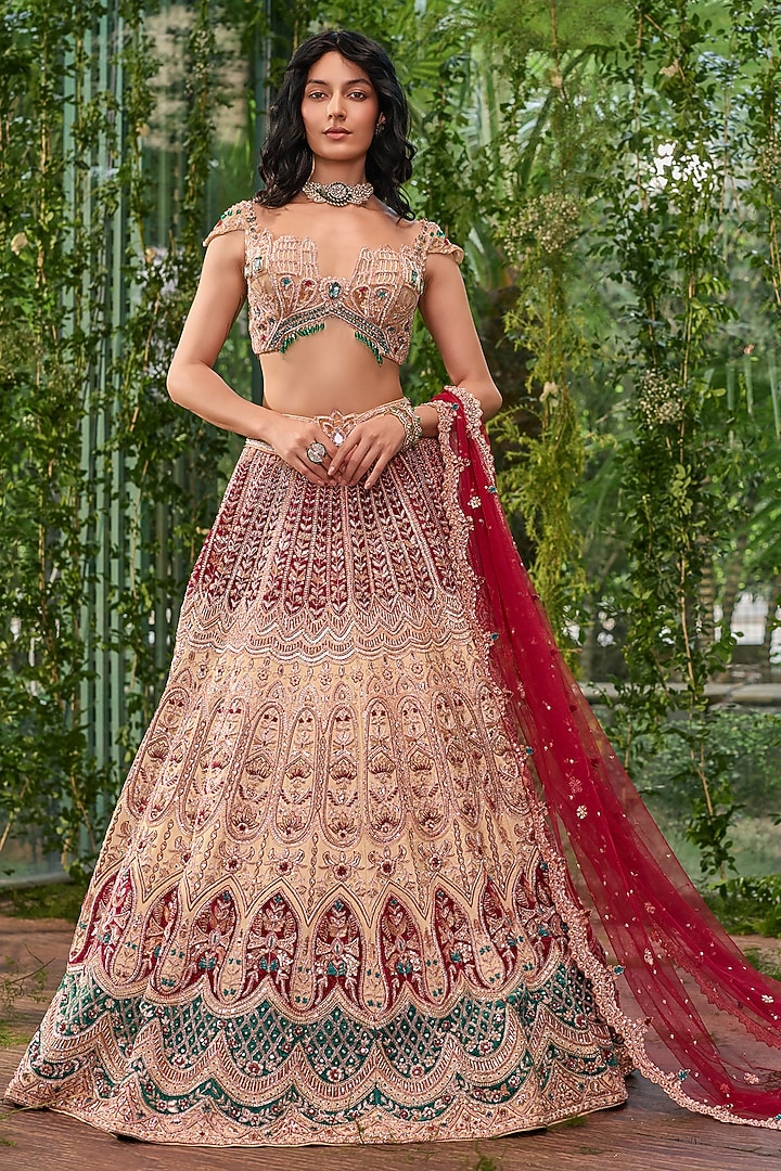 Gilded Cream Silk Applique Embellished Bridal Bridal Lehenga Set by Jigar & Nikita at Pernia's Pop Up Shop