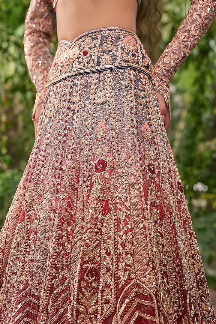 Cornflower Blue Velvet Thread Embroidered Bridal Bridal Lehenga Set by Jigar & Nikita at Pernia's Pop Up Shop