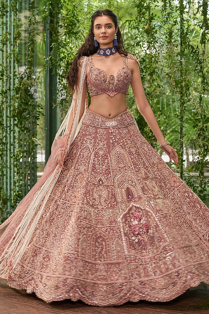 Periwinkle Organza Sequins Embroidered Bridal Bridal Lehenga Set by Jigar & Nikita at Pernia's Pop Up Shop