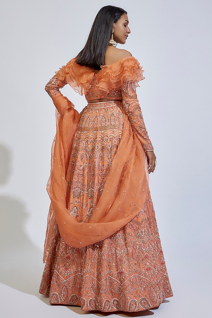 Peach Silk Hand Embellished Bridal Lehenga Set by JIGAR & NIKITA at Pernia's Pop Up Shop