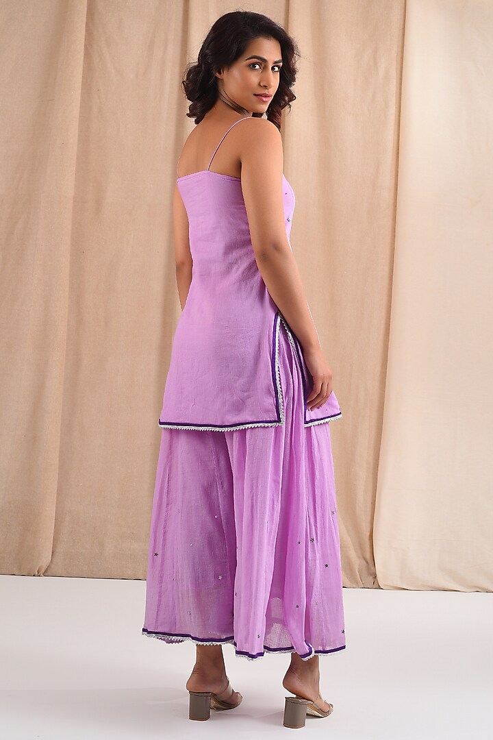Lavender Cotton Floral Sequin Hand Embroidered Sharara Set by Blushing Couture by Shafali at Pernia's Pop Up Shop