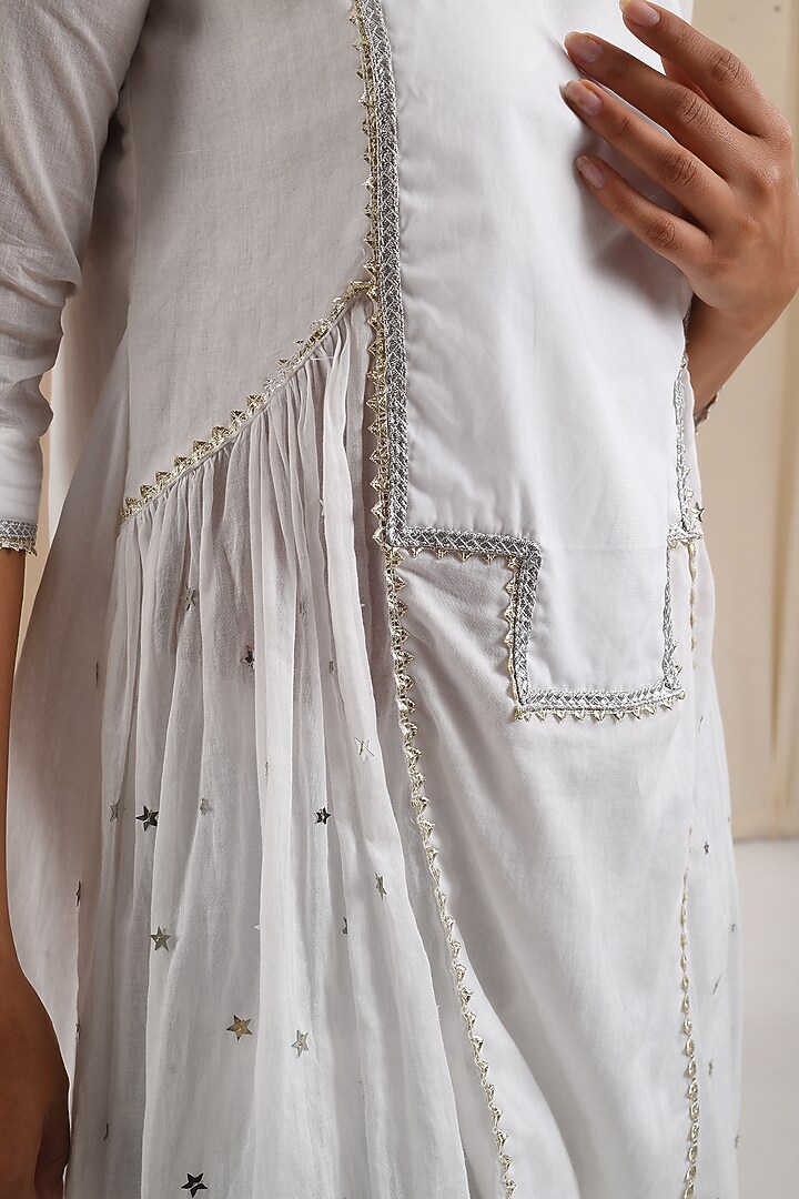White Cotton Gota Embroidered Kurta Set by Blushing Couture by Shafali at Pernia's Pop Up Shop