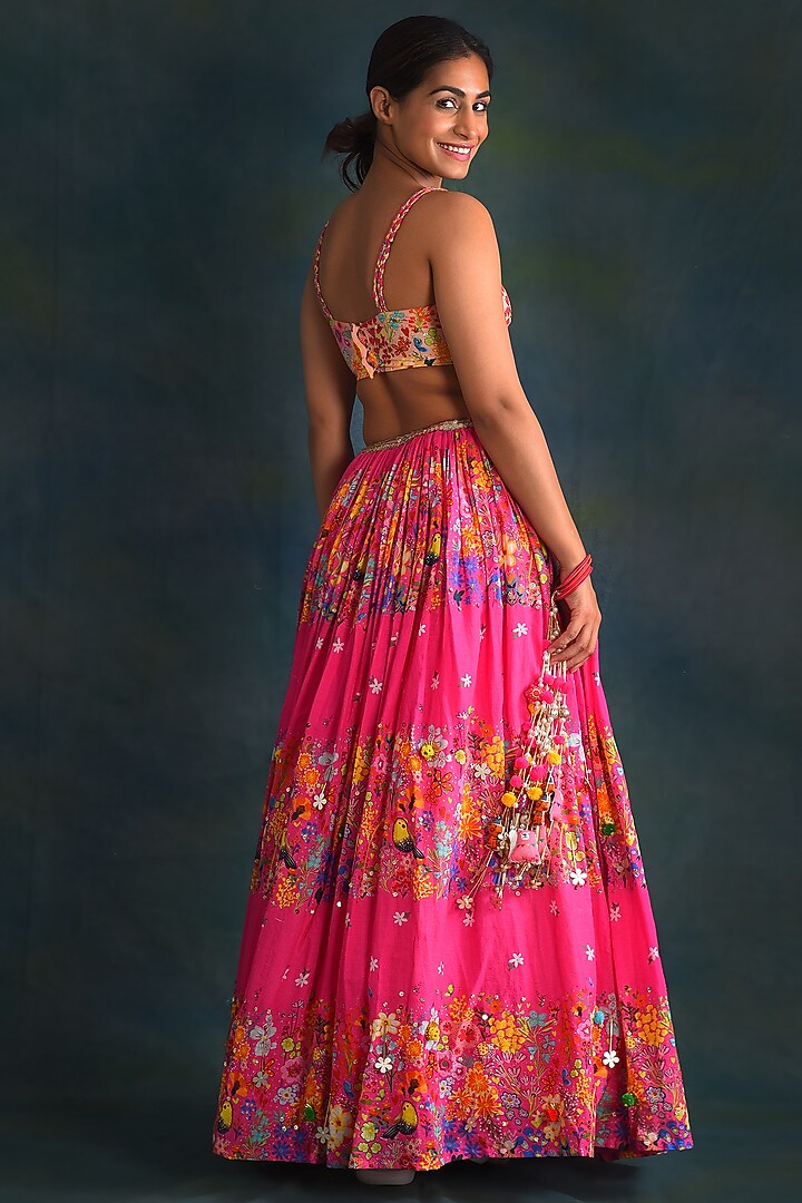 Fuchsia Cotton Floral Printed Lehenga Set by Blushing Couture by Shafali at Pernia's Pop Up Shop