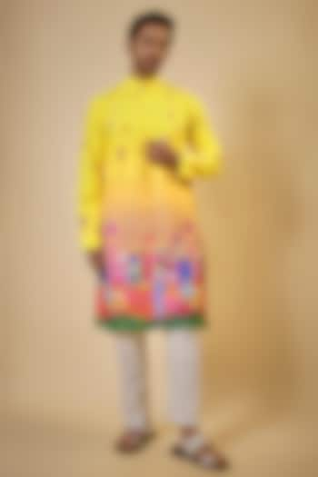 Yellow Cotton Printed Kurta Set by Blushing Couture by Shafali Men at Pernia's Pop Up Shop