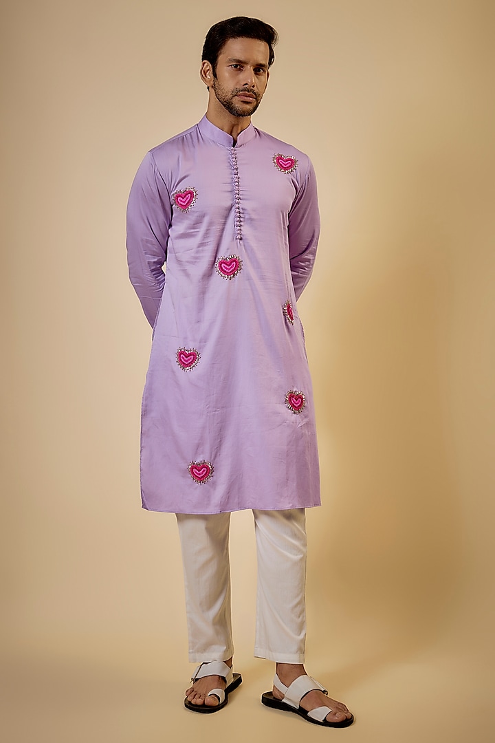 Lavender Cotton Embroidered Kurta Set by Blushing Couture by Shafali Men