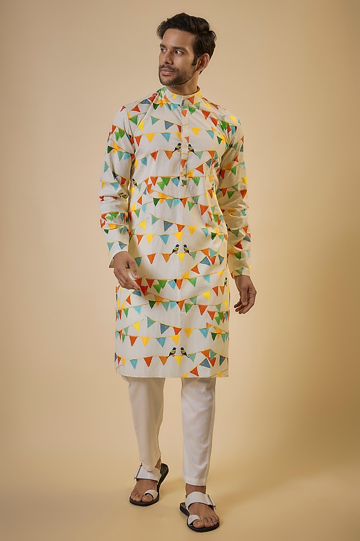 Multi-Colored Cotton Printed Kurta Set by Blushing Couture by Shafali Men