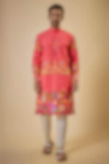 Coral Cotton Printed Kurta Set by Blushing Couture by Shafali Men