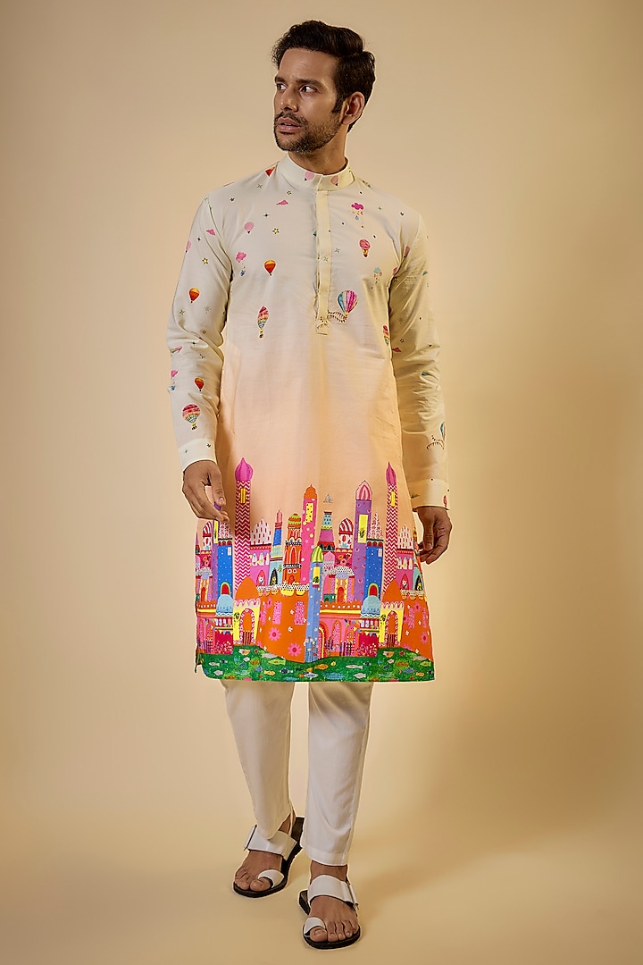 Multi-Colored Cotton Printed Kurta Set by Blushing Couture by Shafali Men