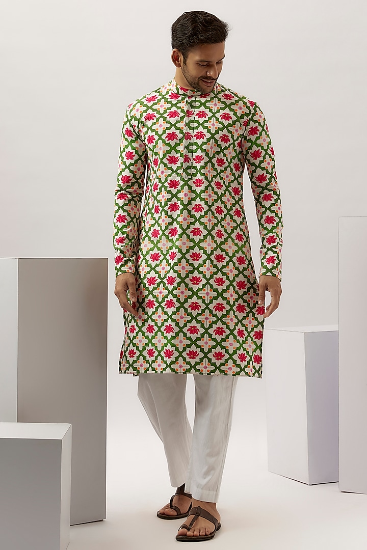 Multi-Colored Cotton Digital Printed Kurta Set by Blushing Couture by Shafali Men