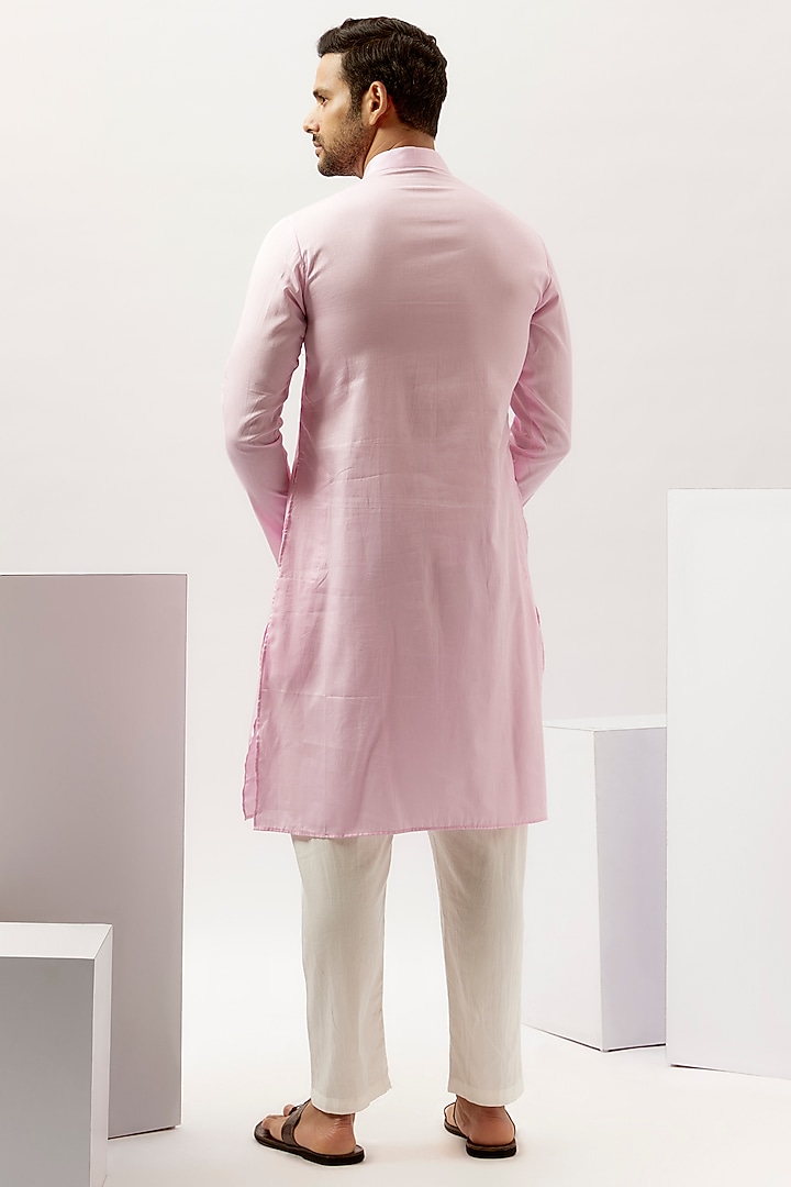 Pink Cotton Hand Embroidered Kurta Set by Blushing Couture by Shafali Men at Pernia's Pop Up Shop