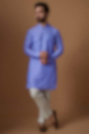 Blue Cotton Kurta Set by Blushing Couture by Shafali Men