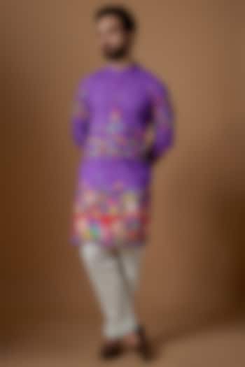 Purple Cotton Printed Kurta Set by Blushing Couture by Shafali Men