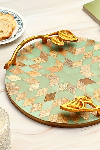 Powder Blue Resin & Wood Tray by BLUE ELEPHANT