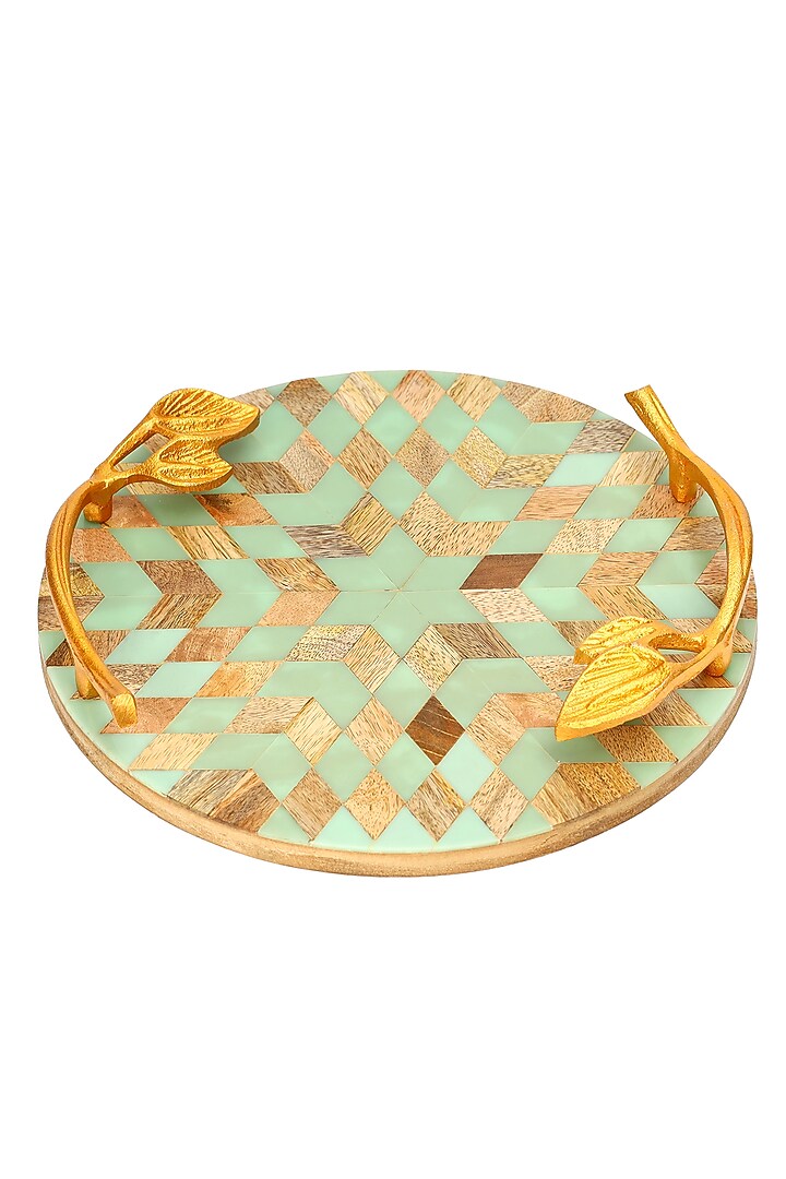 Powder Blue Resin & Wood Tray by BLUE ELEPHANT at Pernia's Pop Up Shop