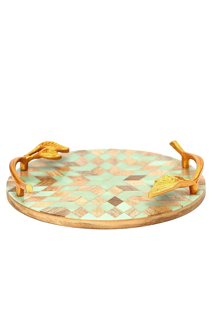 Powder Blue Resin & Wood Tray by BLUE ELEPHANT at Pernia's Pop Up Shop