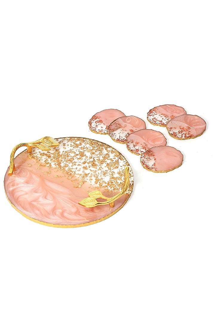 Blush Pink Resin Tray & Coaster (Set Of 8) by BLUE ELEPHANT at Pernia's Pop Up Shop