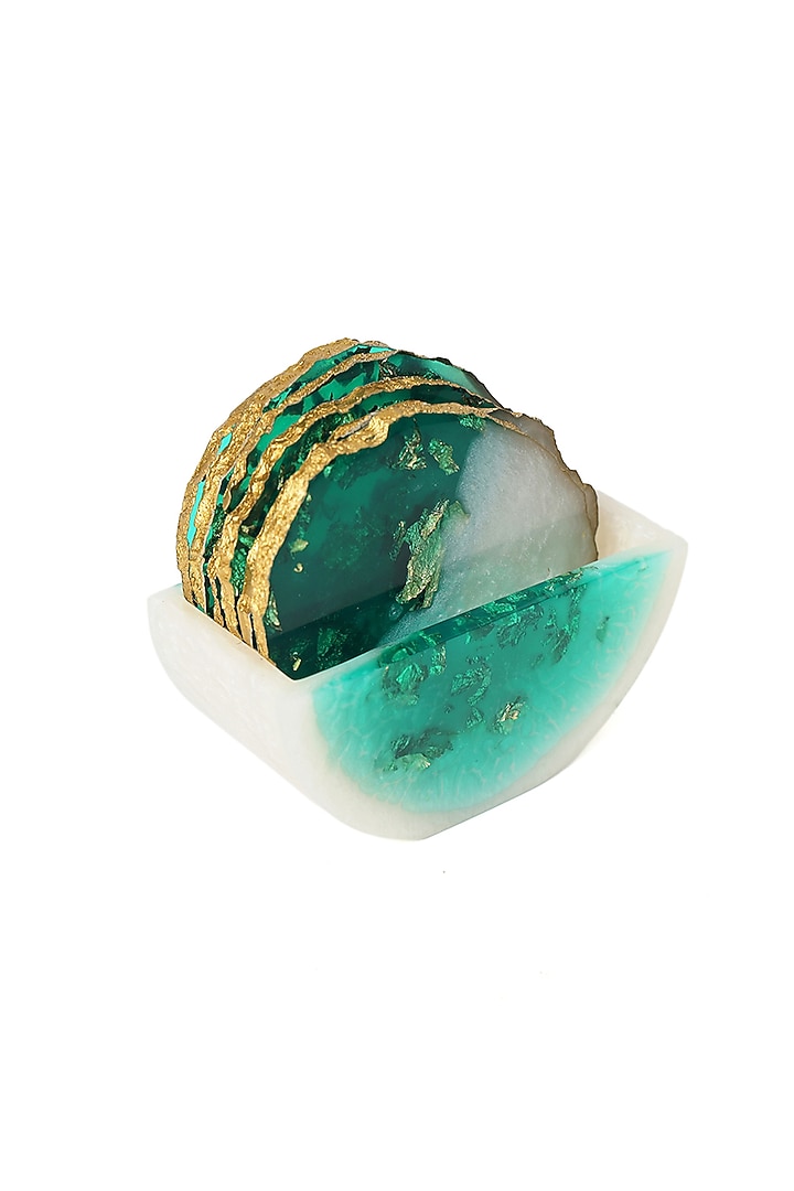 Green & White Resin Coaster (Set Of 7) by BLUE ELEPHANT at Pernia's Pop Up Shop