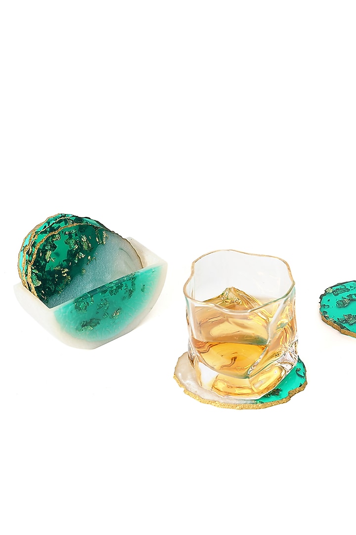 Green & White Resin Coaster (Set Of 7) by BLUE ELEPHANT at Pernia's Pop Up Shop