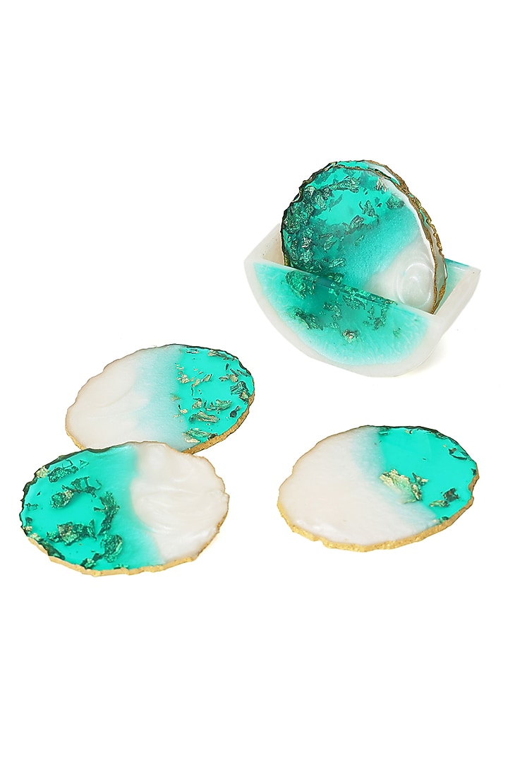 Green & White Resin Coaster (Set Of 7) by BLUE ELEPHANT at Pernia's Pop Up Shop