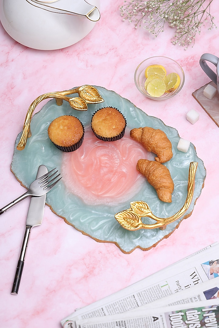 Powder Blue & Pink Resin Tray by BLUE ELEPHANT at Pernia's Pop Up Shop