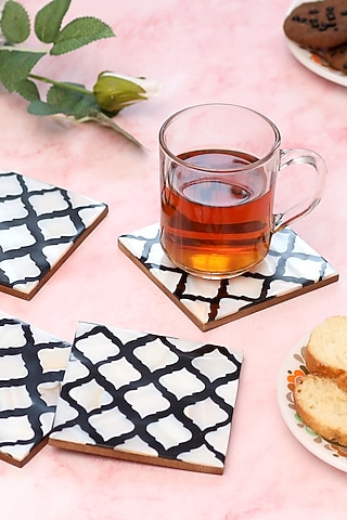 Silver Resin & Wood Coaster (Set Of 4) by BLUE ELEPHANT