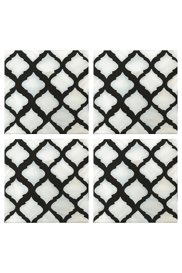 Silver Resin & Wood Coaster (Set Of 4) by BLUE ELEPHANT at Pernia's Pop Up Shop