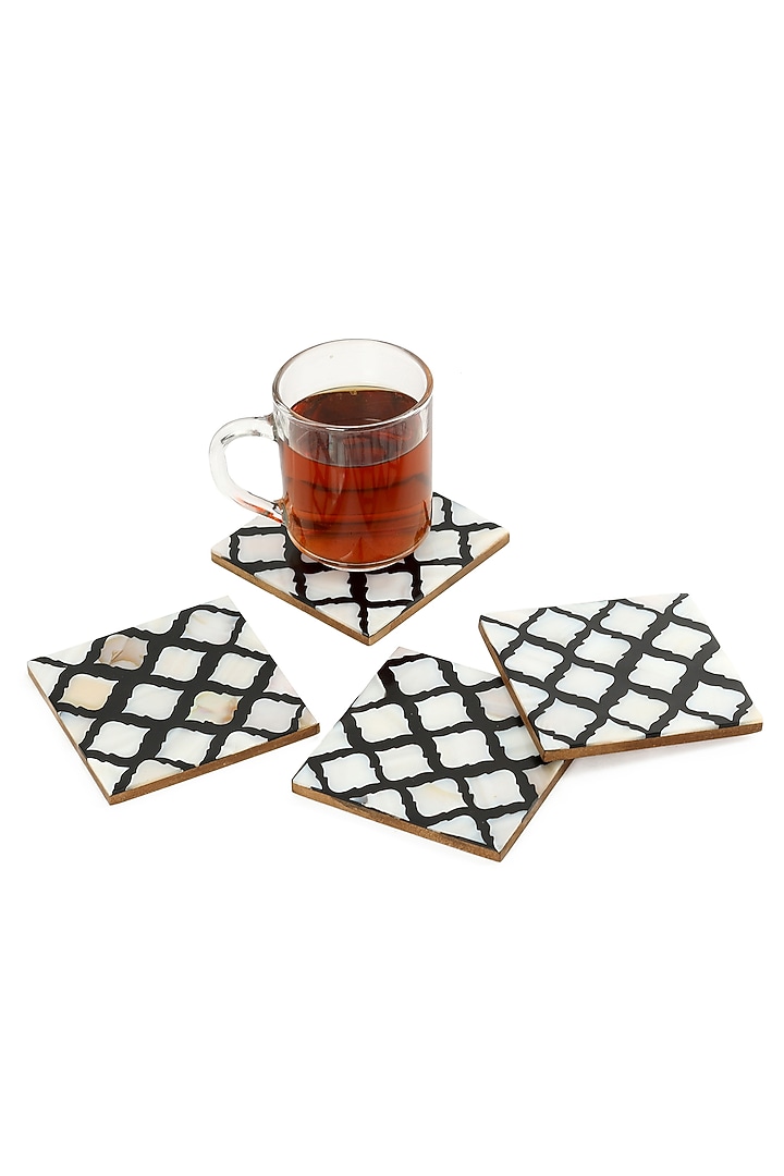 Silver Resin & Wood Coaster (Set Of 4) by BLUE ELEPHANT at Pernia's Pop Up Shop