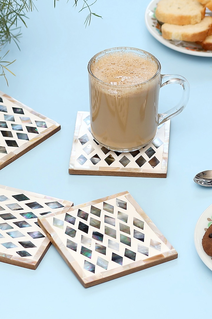 Silver Resin & Wood Coaster (Set Of 4) by BLUE ELEPHANT
