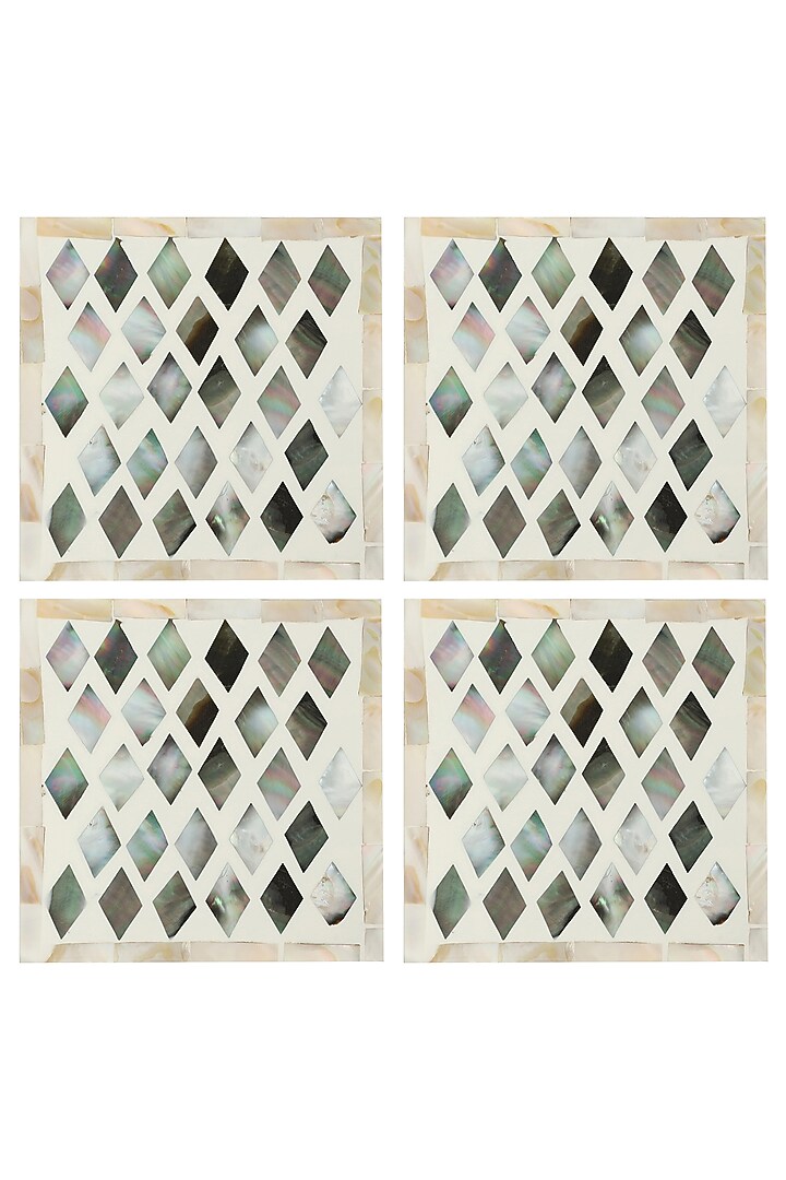 Silver Resin & Wood Coaster (Set Of 4) by BLUE ELEPHANT at Pernia's Pop Up Shop