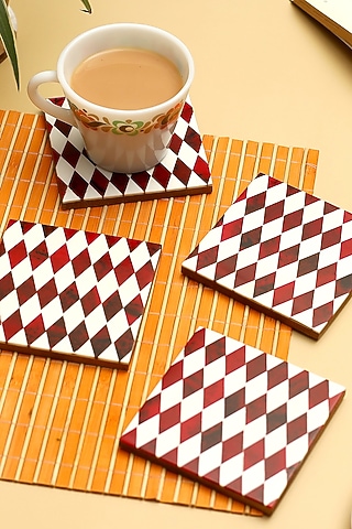 Red Resin & Wood Coaster (Set Of 4) by BLUE ELEPHANT