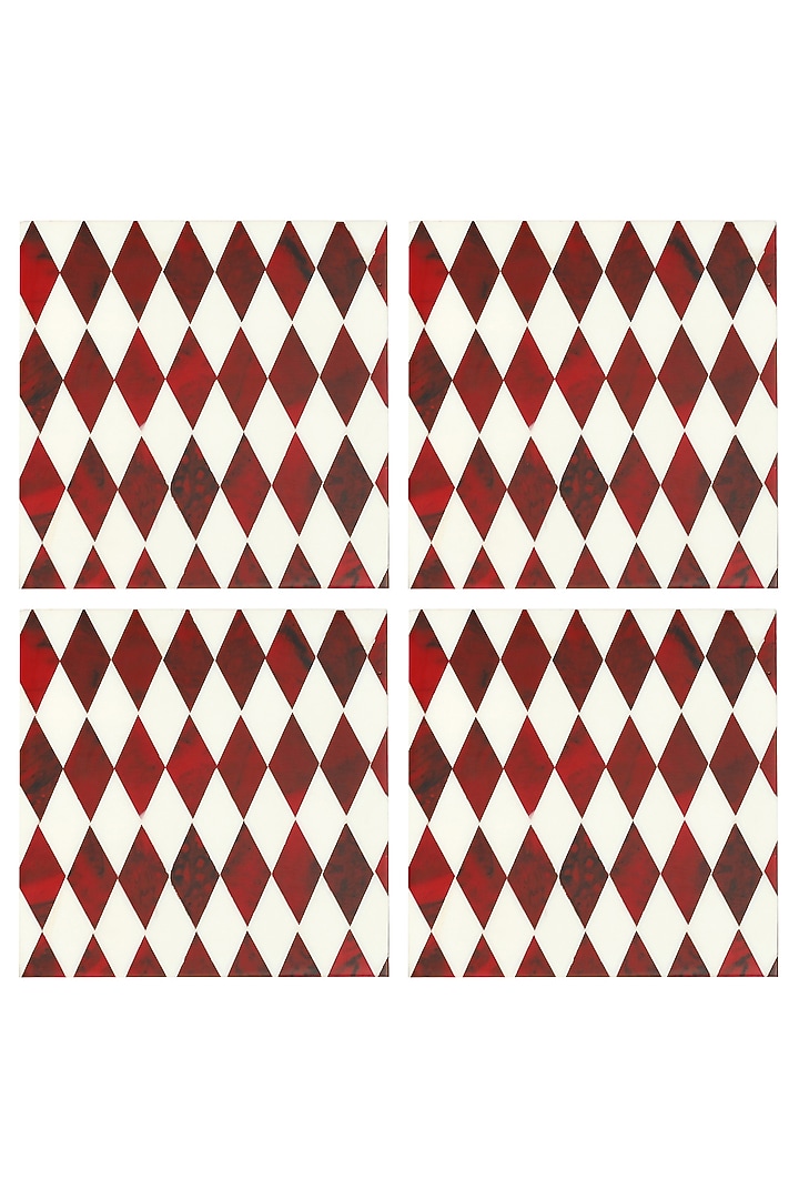 Red Resin & Wood Coaster (Set Of 4) by BLUE ELEPHANT at Pernia's Pop Up Shop