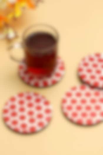 Red Resin & Wood Round Coasters (Set Of 4) by BLUE ELEPHANT